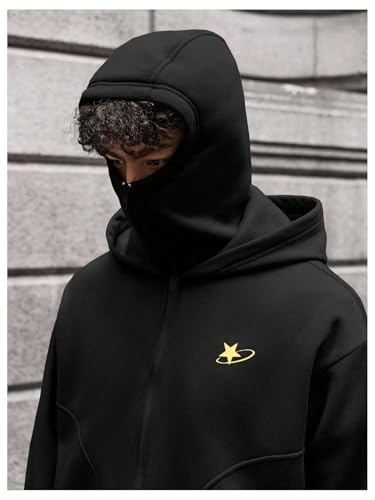 Verdusa Men's Graphic Zip Up Hoodie Star Print Oversized Hoodies Drop Shoulder Sweatshirt with Pockets4