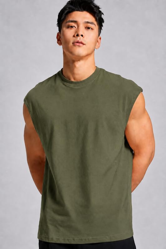Image of Men Solid Sleeveless T-Shirt with Crew Neck for Gym, Sports and Casual Wear
