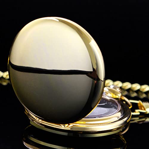 Image of Tiong Smooth Vintage Pocket Watch with Chain Roman Numerals Scale(Gold)