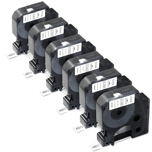 6 Pack Compatible Dymo D1 Label Maker Refills 45013 A45013 S0720530 Label Tape 1/2 Inch x 23 Feet, Black on White, Replace for Dymo Labelmanager 160 420P 210D 280 360D PnP Label Maker Tape Refill