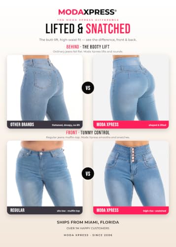 Image of Moda Xpress Women's Butt Lifting High Waisted Bootcut Jeans - Stretchy, Comfortable Flare Jeans in Junior Size Vintage Style