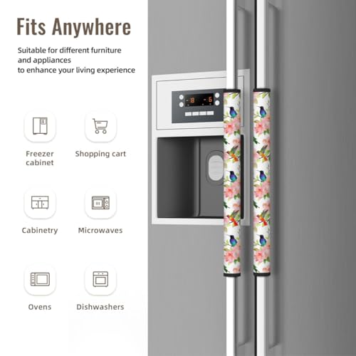 Image of Hummingbirds Refrigerator Door Handle Covers Set of 2, Spring Floral Neoprene Fridge Door Handle Covers Washable Non-Slip Protector for Fridge Dishwasher Appliance, Keep Your Kitchen Clean