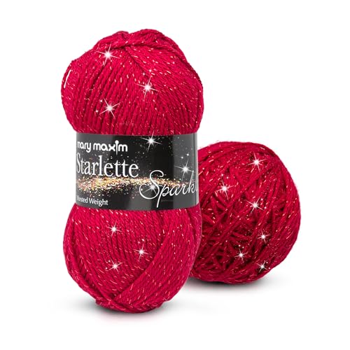 Mary Maxim Starlette Sparkle Yarn, 4 Medium Worsted Weight Yarn for Knitting and Crocheting, Acrylic Polyester Blend for Blankets, Clothing, and Decor, 196 Yards Ruby Red