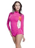 CaptainSwim Damen Eins Stück Badeanzug 2mm Neopren Neoprenanzüge Warm Langärmelig Bescheiden Bademode (Int'l-XL Höhe: 172-180cm, Rose)