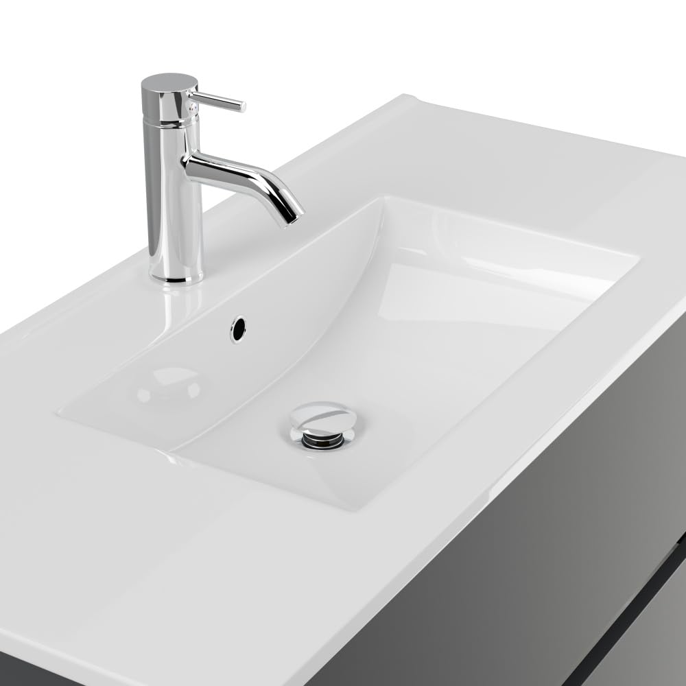 Magnolia Home Badmöbel Set Taifun 4tlg. 100 cm mit LED Spiegel, 3er Boxen & Hochschrank Farbe Grafit