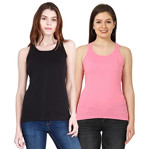 Image of FLEXIMAA Women's Cotton Plain Round Neck Sleeveless T-Shirt