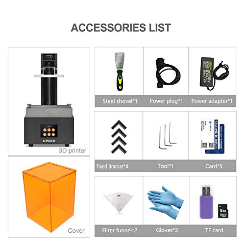 LONGER Orange 10 Resin SLA 3D Printer with Parallel LED Lighting, 3.86' x 2.17 x 5.5' Printing Size, Temperature Warning - Thumbnail 6