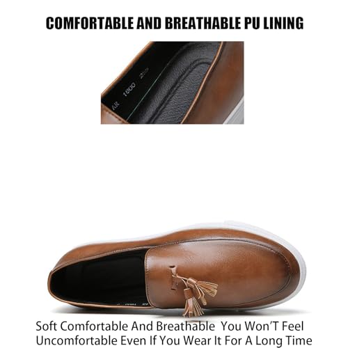 Men's Soft Leather Slip On Platform Loafers Fashion Round Toe Tassel Non-Slip Platform Business Casual Work Shoes for Party Wedding Office Dress Shoes2