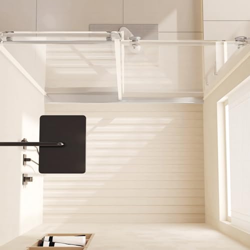Image of Modern 60 inch w x 76 inch h (8Mm) Frameless Double Sliding Shower Door, Tempered Glass Shower Doors, Easy Installation for Walk-in Showers, Round Tube Nickel Brushed