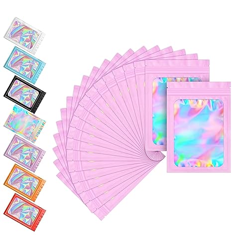 7 * 10cm/2.8 * 3.9" Smell Proof Grip Ziplock Bags,100P Pink Foil Pouch Zip lock Bags Small Clear Plastic Bags Poly Zip Lock Bags,Resealable Odor Proof Bags for Kitchen Food Storage Seed, Jewelry