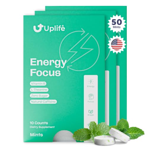 Image of UPLIFE Focus & Energy Mints - 30 Count - Fast-Acting 40 mg Caffeine Gum with 80 mg L-Theanine & B12 - Sugar-Free & 100% Vegan - Caffeine Mints for Natural Energy Boost & Freshness