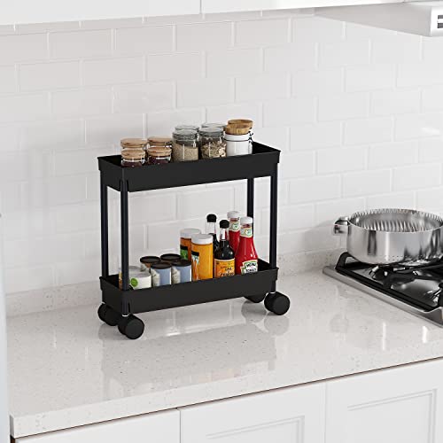 Sooyee 4 Tier Slim Storage Cart,Rolling Storage Cart,Narrow Shelf,Bathroom Rack,Mobile Shelving Unit Organizer For Kitchen, Bathroom, Laundry Room, Black #TOP4
