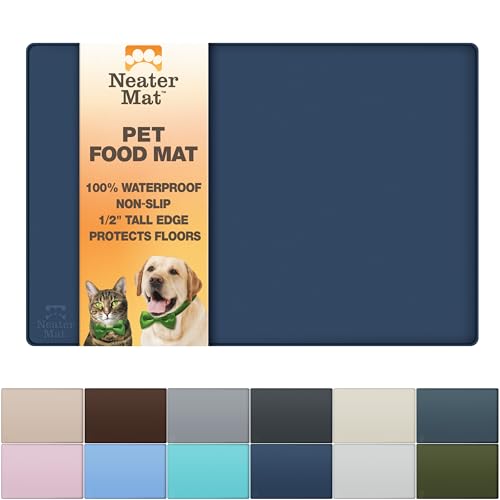 Neater Pet Brands Neater Mat - Tapete de Silicona Impermeable para Cuencos para Mascotas, Protege los Suelos de Alimentos y Agua (48,3 x 30,5 cm Silicone, Azul Oscuro)