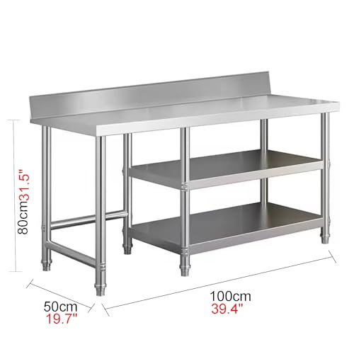 Mesa de cocina de acero inoxidable 304 con barandilla y patas regulables 39.4x 3