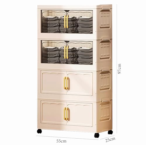 Image of House of Quirk Plastic 4 Layer Foldable Storage Box with Lid & 2 Clear Window Stackable, Collapsible, Large Capacity Organizer for Clothes, Toys, Books, Bedroom, Closet & Office Durable & Space-Saving