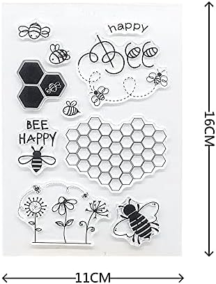 Bee Happy Flowers Honeycomb Clear Stamps Silicone Stamp Cards Words Clear Stamp for Card Making Decoration and DIY Scrapbooking