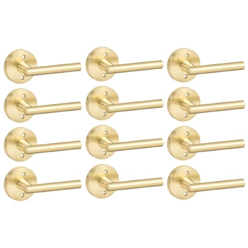 Image of Goldenwarm 12 Pieces Gold Dummy Door Handle, Non-Turning Brushed Gold Door Handles for Bifold Closet Doors, Single Side Lever Heavy Duty Round Modern Door Handle
