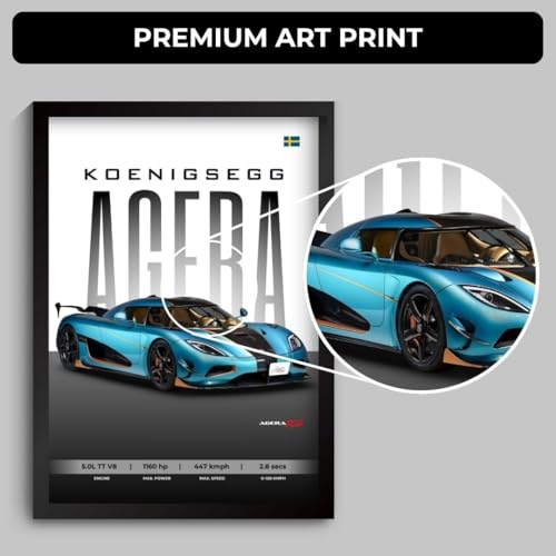 Image of Koenigsegg Agera RSR Poster | Framed Koenigsegg A4 Sized (31 x 23 cm) | Car Poster for Wall, Gift for Boys, Hypercar Frames | Jesko Car Posters for Wall, Bedroom, Hostel, Study Area, Hostel (F 162)
