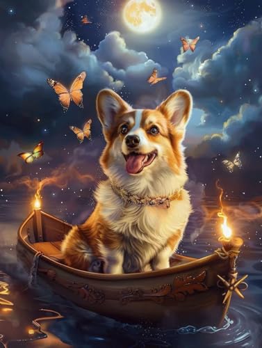 Diamond painting chien et bateau 5D kit complet 60x80cm