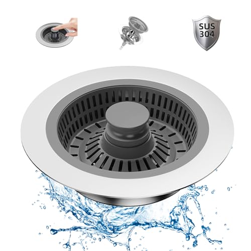 Tapon Fregadero Cocina y colador Fregadero combinación, 3 en 1 de Acero Inoxidable tapón Fregadero Cocina para desagües, Protectores Ideales para Tapones Fregadero Cocina