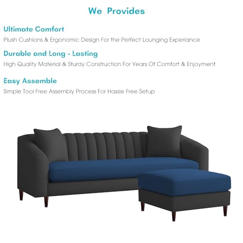Image of Casaliving Doraldo 4 Seater L Shape Convertible Sofa Set for Living Room, 3 Seater & Ottoman Modular Sectional Couch for Small Space (Black Blue Colour) Fabric