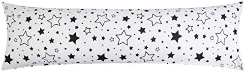 Heubergshop Baumwoll Renforcé Seitenschläferkissen Bezug 40x145cm - Große und kleine Sterne in schwarz - 100% Baumwolle Stillkissenbezug (KY-376-9) Cover