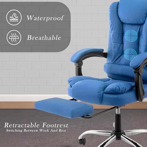 Image of Casa Copenhagen Italia Leatherette Office Chair for Work | Boss Chair, Luxurious Cushioned Arms & Seat, 2 Point Back Massager, Adjustable Leg Rest, Heavy Duty Metal Base (Royal Blue)