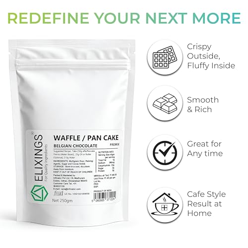 Image of Elixings Belgian Chocolate Waffle & Pancake Premix 250gm, Multigrain, 100% Vegetarian and Eggless, No Added Preservatives