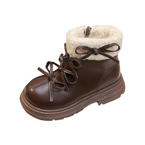 Kids Girls Winter Fleece Lined Ankle Boots Fashion Cute Sherpa PU Leather Bowknot Boot Soft Warm Side Zipper Chunky Snow Shoes