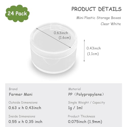 Image of 24 Pack Small Round Plastic Containers (0.55 x H0.35 Inch), Super Mini Beads Storage Containers Box for Beads, Buttons, Small Jewelry Findings -0.034 oz