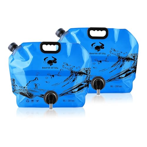 Coipdfty Water Jug Camping 2.1 Gallon Collapsible with Spigot, BPA Free Portable Water Pouch Foldable Water Bags for Outdoor Hiking, Travel and Emergency & Water Storage Containers (Blue-2Pcs)