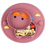 Baby Divided Plate Placemat Silicone- Portable Non Slip Child Feeding Suction Plate for Children Bab