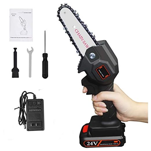 Mini Chainsaw 4-Inch Cordless Electric Protable Chainsaw with Brushless Motor, One-Hand 0.7kg Lightweight, Pruning Shears Chainsaw for Tree Branch Wood Cutting (4inch, Black)