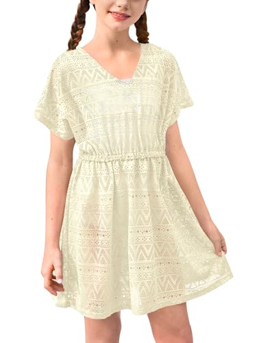 Image of BesserBay Girls Summer Crochet Bat Sleeve Swim Cover Up Kids Fashion Hollow Out Beach Dress 5-14 Years