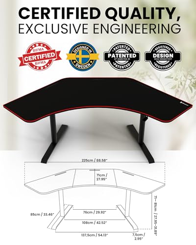 Image of Arozzi Arena Angelo L Shaped GamingDesk, PC GamingDesk L Shape, Height Adjustable L Shaped Standing Desk for Home Office, with Full Coverage Mouse Pad (Black)
