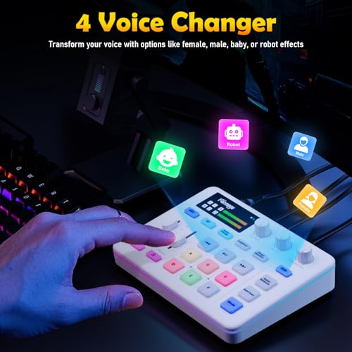 Image of Facmogu G9 Audio Mixer, Streaming RGB PC Mixer with XLR Microphone Interface, Volume Fader, Mute Button, 48V Phantom Power, Sound Board Podcast Equipment for Live Streaming, Podcast Recording - White