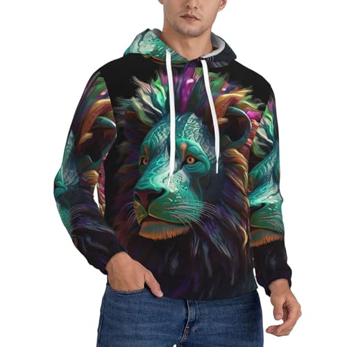Men's Fleece Pullover Hoodie Long Sleeve Hooded Abstract 3D Art Lion Sweatshirt Casual Shirts With Pockets