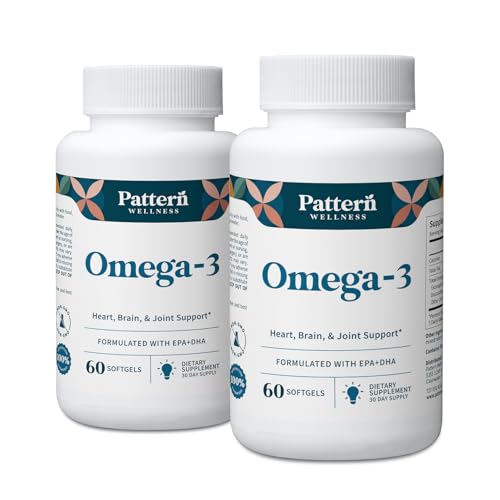 Image of Pattern Wellness Omega 3 Softgels - Pure Fish Oil Formula - Helps Maintain Brain, Heart & Joint Health - 3rd Party Lab Tested - Non-GMO, Dairy-Free, Gluten-Free - 120 Softgels