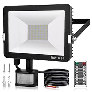 Immver 30W Security Lights Outdoor with IR Remote Control, PIR Motion Sensor, 3000LM 6500K Cool White LED Floodlights…