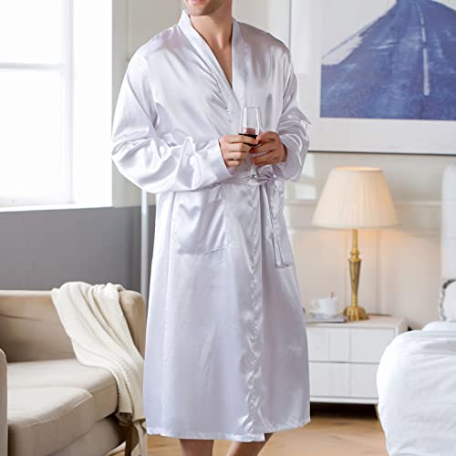 Men's Satin Robe Long Sleeve Silk Kimono Bathrobe Lightweight Spa Robes Pajamas Sleepwear with Belt2
