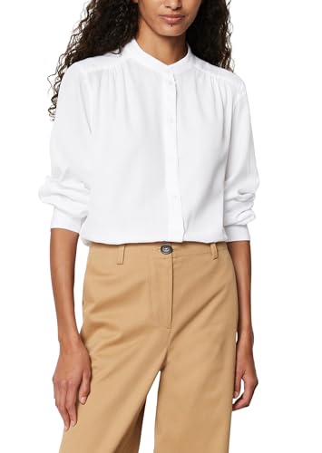 Marc O'Polo Damen Langarmbluse aus Bio-Baumwolle mit Stehkragen, Weiß...