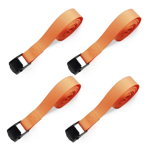 SHUBEIEUMI 4 Pcs Correa de Amarre, Cinchas De Amarre Pequeñas Adecuadas, 50cm x 2cm, Cinchas Correa de Amarre Rapido Hebilla, para Portaequipajes de Coche, Portabicicletas-Naranja