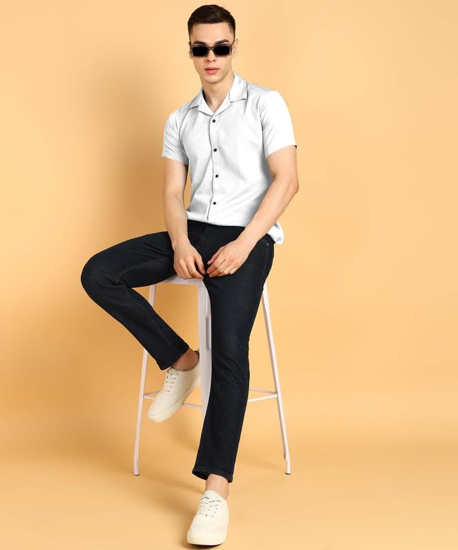 Image of COMBRAIDED Men's Solid Cotton Blend Half Sleeve Shirt - Regular Fit Casual Button-Down Shirt for Office & Travel - Summer & Spring