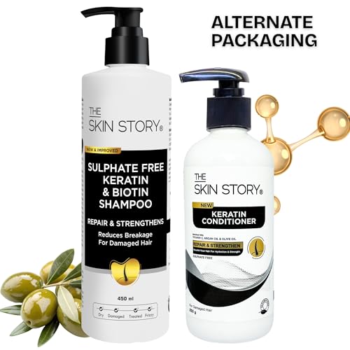 Image of The Skin Story Sulphate-Free Shampoo & Conditioner Hair Care Set | Sulphate-Free Keratin Shampoo (450ml) and Keratin Conditioner (250g) | Repairs & Nourishes Damaged Hair | No Sulfate | Combo Pack