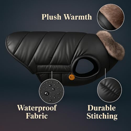Image of Sage Square Dog Jacket Winter Coat with Fur Collar, Light Weight, Ultra Warm Windproof, Waterproof Dog /Puppy for Cold Weather, Thicker Fleece Jacket (Black, XLarge - 28inch)
