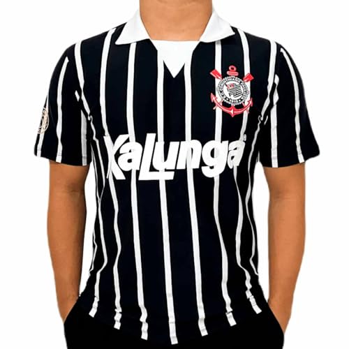 CAMISA POLO CORINTHIANS RETRÔ KALUNGA, MASCULINA, PRETA
