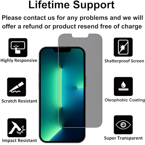 Image of 4youquality Privacy Screen Protector for iPhone 16e, iPhone 14, iPhone 13 & 13 Pro (6.1-Inch), Anti Spy Tempered Glass Film, 2-Pack, [LifetimeSupport][Anti-Spy][Impact-Resistant][Anti-Scratch]