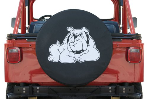 Boomerang 30" Bull Dog - Spare Tire Cover - (Black Denim Vinyl) - White Print - Thumbnail 2