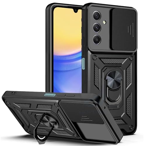 Image of SPAZY CASE Samsung Galaxy S23 FE Back Cover | Heavy Duty Hybrid Case with 360 Degree Rotating Finger Ring Holder + Slider Shutter Camera Protection Case for Samsung Galaxy S23 FE 5G - Black