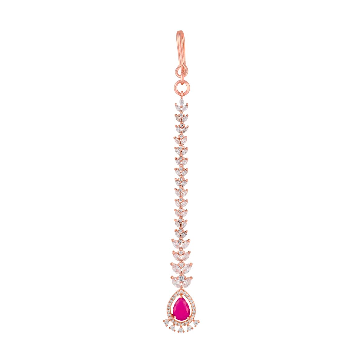 Fashion Jewellery Ruby Rose Plated Zircon Maang Tikka for Women | Bridal, Bridesmaid & Occasion Wear-image-6